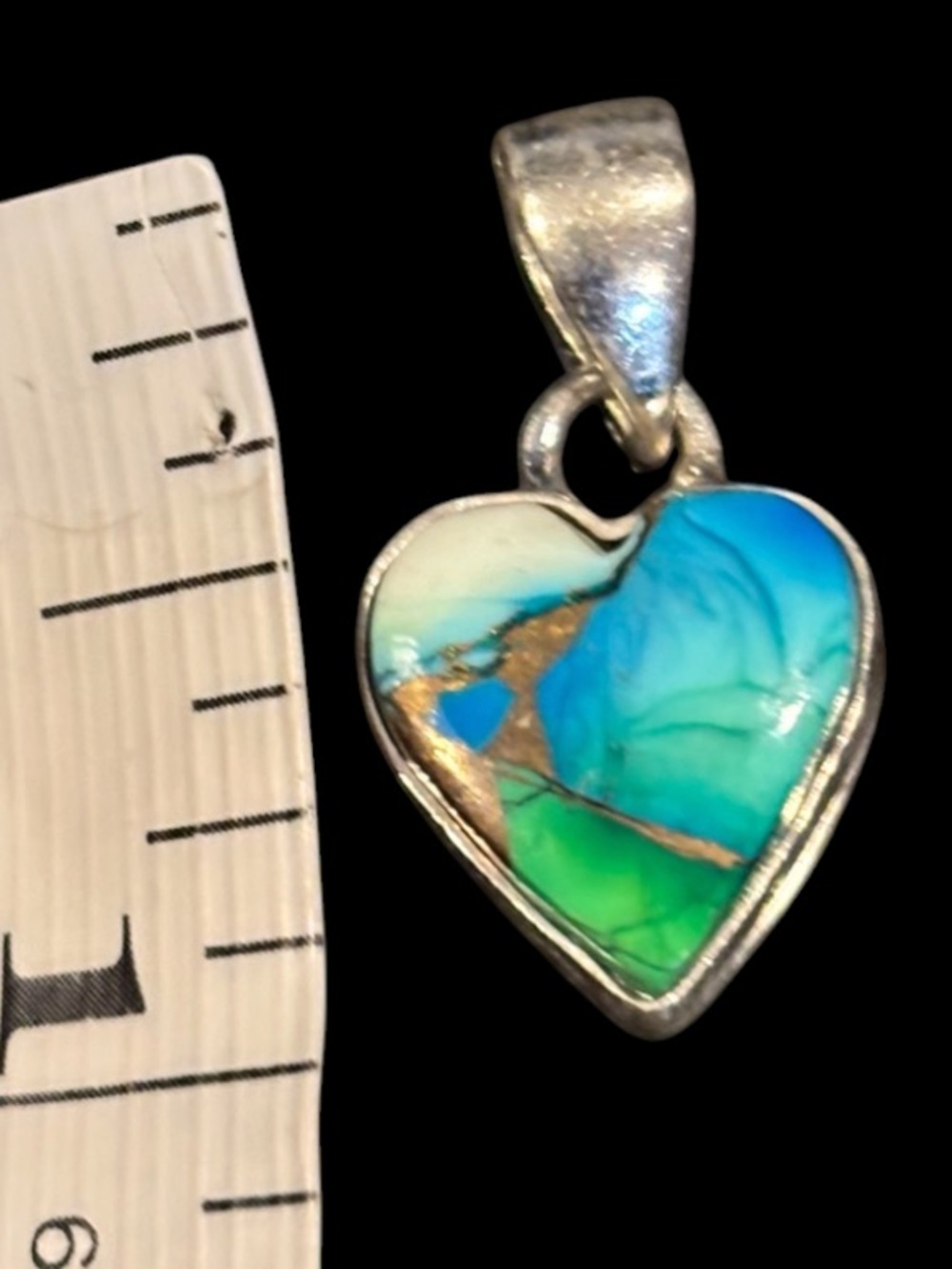 Sterling Silver and Turquoise Dahlia Mini Heart Pendant Necklace NWOT - Picture 3 of 4